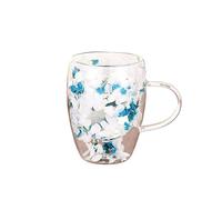 Cups With Dried Flowers, 350 ml Double Walled Tea Cups, Clear Tea Cups With Handle, Milk Tazze, Beverage Glasses For Men and Women, Dried Flower Tea Cups, Double Walled Tea Cups, Clear Glass Tea Tazze
