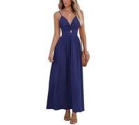 CUPSHE Abiti Lunghi da Donna, con Scollo a V, da Spiaggia, Tropicale, Senza Maniche, Casual, con Spacco Laterale, a Taglio Asimmetrico, per l'Estate, Formale, Blu scuro, M