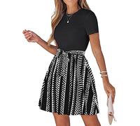 CUPSHE Abito combinato con cintura con stampa geo Maniche corte Abiti girocollo Casual Estate, Nero, XL