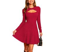 CUPSHE Abito da donna a maglia a maniche lunghe, per l'autunno, cutout, per il tempo libero, per feste di Natale, linea A, mini vestito, Colore: rosso, M