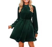 CUPSHE Abito da Donna Autunno 2025, a Collo Alto, a Maniche Lunghe, Mini, da Festa, con Volant, Casual, in Velluto, da Ospite per Matrimonio, Verde, L
