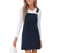 CUPSHE Abito da donna in corduroy, mini, per l'autunno, con collo quadrato, senza maniche, spalline regolabili, tasca, linea A, blu navy, M