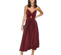 CUPSHE - Abito da donna in satin, scollo a V, senza maniche, a pieghe, con torsione frontale, elegante, da festa, lungo, a camicia, abito da sera, borgogna, S