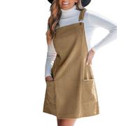 CUPSHE Abito da donna in velluto a coste con scollo quadrato, linea ad A, mini abito con tasche, Cachi, XL