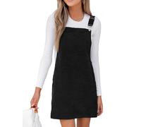 CUPSHE Abito da donna in velluto a coste mini autunno collo quadrato spalline regolabili tasca frontale bottoni laterali abiti autunnali, nero, S