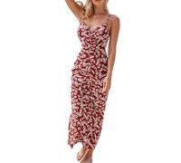 CUPSHE Abito estivo da donna con scollo a V, senza maniche, con spalline sottili, abito da spiaggia, linea ad A, Rosso, M