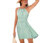 CUPSHE Abito estivo da donna Geo Halter senza maniche con punto smock in vita una linea casual da spiaggia prendisole vacanze mini abito, Verde, S