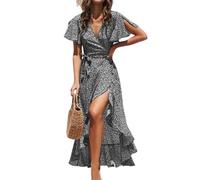 CUPSHE Abito lungo avvolgente estivo da donna Abito casual da spiaggia svasato con maniche corte svasate con spacco in vita