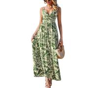CUPSHE Abito lungo da donna, stampa floreale, scollo a V ritorto, senza maniche, abito lungo estivo, abito casual, S
