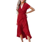 CUPSHE Abito Maxi Estivo Avvolgente da Donna Abito Casuale con Spacco Maniche Svasate a V Stile Ditsy Vita Regolabile con Nastro Volant per la Spiaggia
