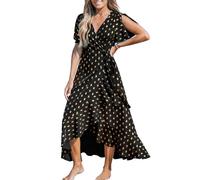 CUPSHE Abito Maxi Estivo Avvolgente da Donna Abito Casuale con Spacco Maniche Svasate a V Stile Ditsy Vita Regolabile con Nastro Volant per la Spiaggia