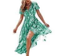 CUPSHE Abito Maxi Estivo Avvolgente da Donna Abito Casuale con Spacco Maniche Svasate a V Stile Ditsy Vita Regolabile con Nastro Volant per la Spiaggia