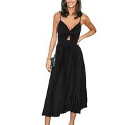 CUPSHE Abito Midi da Donna 2026, per Festa, con Bretelle Sottili, Senza Maniche, Pieghe, Scollo a V, Abito Formale, nero, L