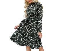 CUPSHE Abito midi da donna A-Line Flowy Swing Lights Stampa Maculata Manica Lunga Collo Alto Volant Autunno Casual Party Cocktail Dress, Verde, L