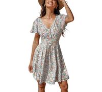 CUPSHE Abito midi da donna con stampa floreale scollo a V svasato maniche corte con bottoni al ginocchio, Foglia verde., L
