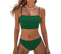 CUPSHE Bikini da donna, due pezzi, costume da bagno a fascia con scollo quadrato, vita media, increspato, spalline sottili