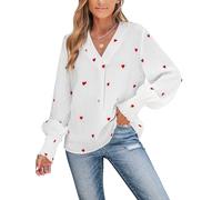 CUPSHE Camicette ricamate in gaza con cuore e scollo a V per donna, bianco, L