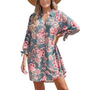 CUPSHE Camicia floreale da donna copricostume da spiaggia con maniche a 3/4 polsino cravatta abbottonatura mini abiti estivi coprire le vacanze, Paisley Floral, L