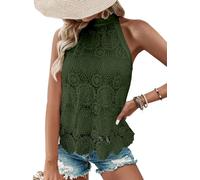 CUPSHE Canotta da donna con scollo all'americana senza maniche in pizzo con orlo smerlato e spalle scoperte, Verde oliva, S