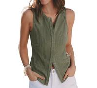 CUPSHE Canotte da donna a costine con bottoni Henley camicie senza maniche in maglia top estate casual slim fit t-shirt basic camicetta, Verde, L