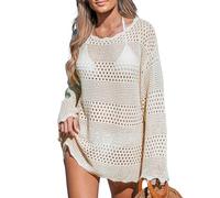 CUPSHE Costume da bagno da donna, copricostume all'uncinetto, costume da bagno in maglia, pullover da spiaggia, bianco sporco, XL