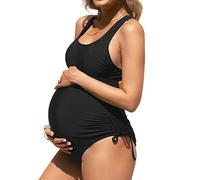 CUPSHE Costume da bagno di maternità da donna Un pezzo incrociato Self Tie Back Strappy laterale quadrato collo costume da bagno, nero, L