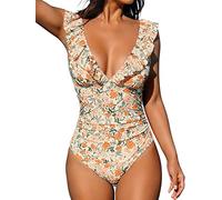 Cupshe, Costume da bagno intero contenitivo da donna, con volant e chiusura con lacci, Multicolore, XL