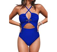 CUPSHE Costume da bagno intero da donna con scollatura profonda e incrocio sulla schiena, Blu marino, L