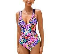 CUPSHE, Costume da bagno intero da donna, con scollo a V, controllo della pancia, doppie cinghie regolabili, con cout-out sul retro e anello O-ring, M