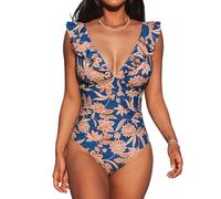 CUPSHE - Costume da bagno intero da donna, con scollo a V, nasconde la pancia, XL