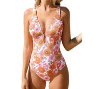CUPSHE Costume da bagno intero da donna, con scollo a V profondo, oblò e anello, testurizzato, S