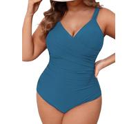 CUPSHE Costume da bagno intero da donna, taglie forti, controllo della pancia, scollo a V, curvy, ritaglio, dimagrante, Piastra Blu, 3XL più