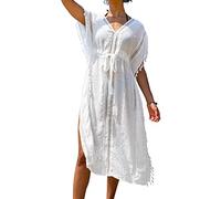 CUPSHE Donna Copricostume con nappe e cintura, lunghezza midi, abbigliamento da spiaggia, M bianco
