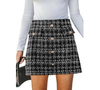 CUPSHE Gonna da donna in tweed a vita alta, linea ad A, in tessuto, con bottoni sul davanti, Nero , XS