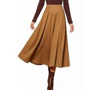 CUPSHE Gonna midi da donna, elegante, linea ad A, in pelle scamosciata, a vita alta, gonna lunga casual per feste, Marrone, XL