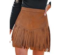 CUPSHE Gonne da Donna Terra Cotta a Vita Alta con Frange Casual Bodycon a A-Line per Ufficio Gonna a Matita Mini per Signore, Marrone, L