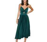 CUPSHE Maxi abito da donna in raso con scollo a V ritagliato senza maniche pieghettato anteriore torsione lungo elegante abito da festa a linea, Verde, S