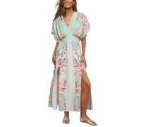 CUPSHE Maxi abito estivo da donna, stile boho, con scollo a V, mezza manica a dolman, vita imperiale, spacco laterale, prendisole per vacanze e spiaggia