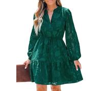 CUPSHE Mini abiti autunnali da donna con volant in pizzo con scollo a V manica lunga contadina cravatta elastica in vita semi formale abito da sposa ospite, Verde, M