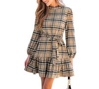 CUPSHE Mini abito autunnale floreale da donna con collo a lupetto con maniche lunghe a volant elastico in vita punto smock casual fluidi mini abiti