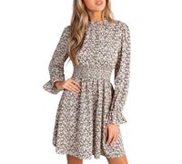 CUPSHE Mini abito da donna a trapezio con stampa floreale ditsy fluttuante a maniche lunghe girocollo con punto smock autunno festa casual, L