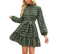 CUPSHE Mini abito da donna a trapezio con stampa floreale fluttuante a maniche lunghe girocollo con punto smock autunno partito casual abito, Verde, S