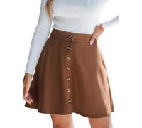 CUPSHE Minigonna da donna in velluto a coste con bottoni sul davanti, svasata, stile retrò, casual, chic, Marrone, S