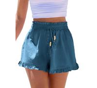 CUPSHE Pantaloncini da donna in cotone con vita a grembiule estivo copricostume pantaloncini da spiaggia con volant Trim pantaloni casual, Blu, XL