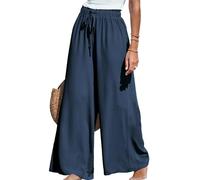 CUPSHE Pantaloni da donna con coulisse, gamba larga, a vita alta, casual, da spiaggia, leggeri, estivi, Blu, XL