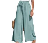 CUPSHE Pantaloni da donna con coulisse, gamba larga, a vita alta, casual, da spiaggia, leggeri, estivi, Verde salvia, L