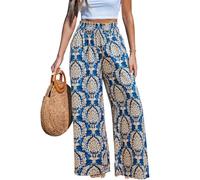 CUPSHE Pantaloni da vacanza da donna, gamba larga, stile tropicale, a vita alta, comodi pantaloni da donna con tasche, Blu brillante, M