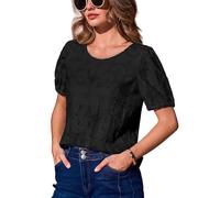 CUPSHE Top estivo da donna girocollo con occhielli in pizzo cotone top a sbuffo manica corta sangallo camicetta casual, Nero , S