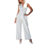 CUPSHE Tuta da donna con scollo a V, senza maniche, con volant, gambe larghe, in rete, design elegante, bianco, L