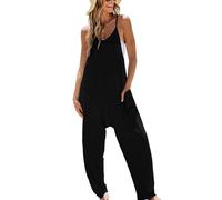 CUPSHE Tuta da donna con scollo rotondo, senza maniche, cavallo basso, gamba lunga, estiva, con tasche